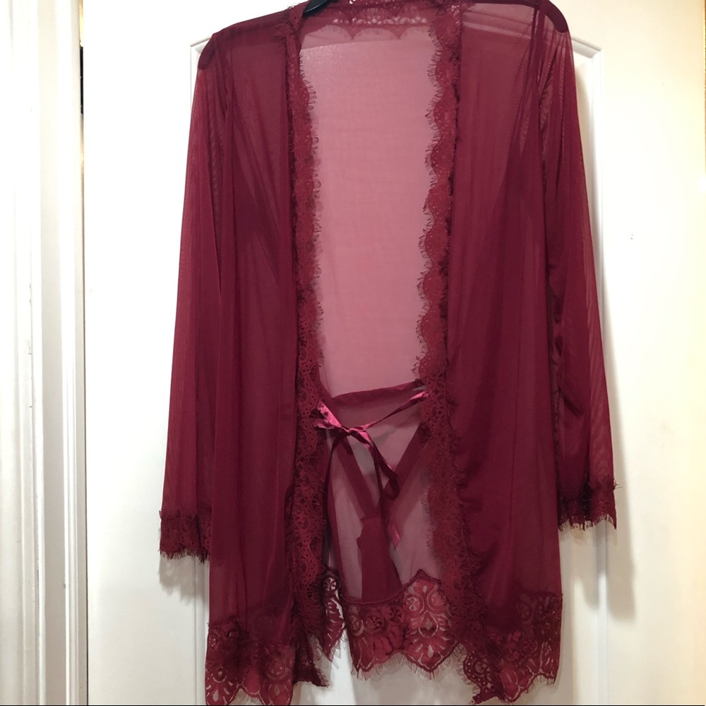 Maroon Mesh Robe - Picture 2 of 2